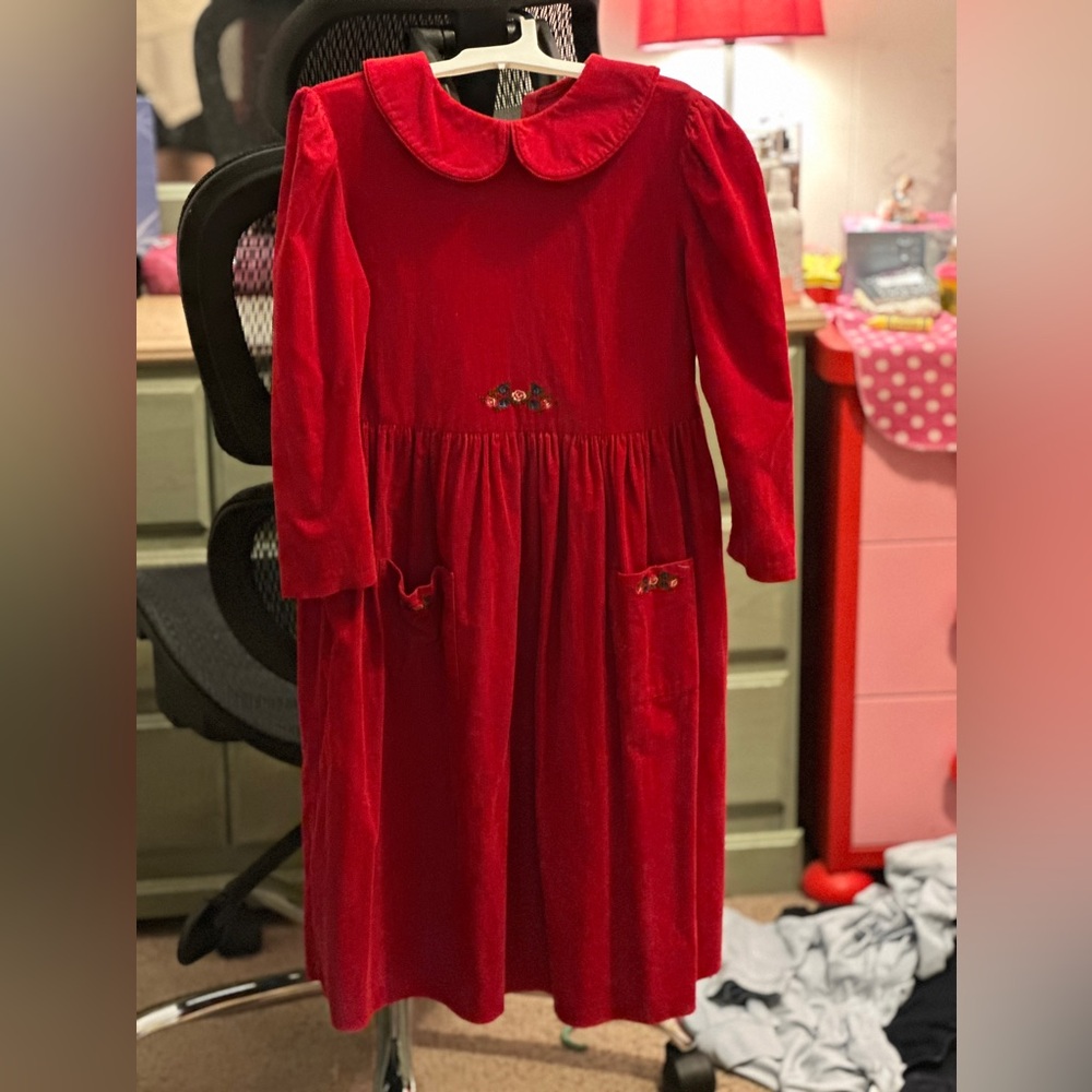 Laura Ashley Red Embellished Puff Sleeve Dress